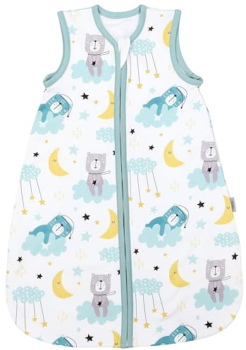 TupTam Baby Sommer Schlafsack 0.5 TOG aus OEKO-TEX zertifizierten Materialien, Farbe: Bär_Mond_Sterne, Größe: 56-62