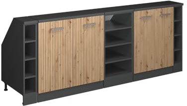 Vicco Küchenschrank für Dachschrägen R-Line, Artisan-Eiche, 210 cm | 5 Module · Extra Tiefe – 60 cm · Höhenverstellbare Füße · 4 Türen · ✓ Frei kombinierbar