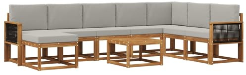 vidaXL Outdoor-Sofagarnitur mit Kissen 9 pcs Natürlich und Hellgrau, Moderne Garten-Sofaset, wetterresistent, Lounge für den Garten, Akazienholz, Bequeme Sitzgelegenheit draußen