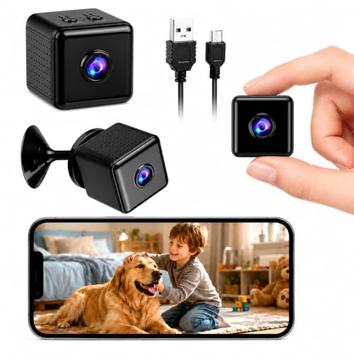 Mini WLAN Überwachungskamera 1080P, Mini Kamera mit Magnethalterung, 150° Weitwinkel, Dualband WiFi, AP Hotspot, Infrarot Nachtsicht, Bewegungserkennung, SD-Speicher, Schwarz, für Innenräume