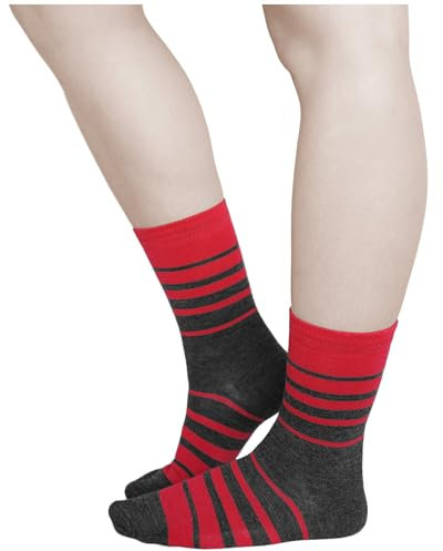vitsocks Calzini Invernali 80% LANA MERINO Caldi Donna (3 PAIA) Sottili Morbidi Eleganti, a righe grigio rosso, 35-38