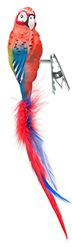 Thüringer Weihnacht Birds of Glass® Glas-Vogel, Papagei roter Ara mit Naturfedern