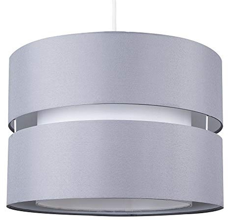 MiniSun | Modern Large 2 Tier Grey and White Ceiling Light Shade | Pendant Lights, Home Décor & Improvement Essential | Includes 10W LED Bulb [3000K Warm White] | 35cm Shade Width