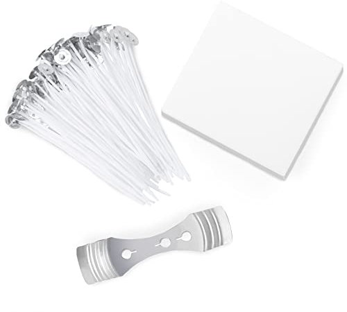 Candle Wick,SMALUCK Natural 50 Candle Wicks with 1pcs 3-Hole Candle Wicks Holder for DIY Candles Craft Tools Candle Making Kit (10cm)