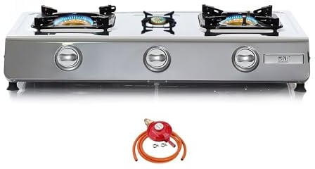 NJ NGB-300 Portable Gas Stove 3 Burner 70cm Durable Cooktop Camping Outdoor 8kW LPG Regulator Set (Propane 37mbar Screw-on)