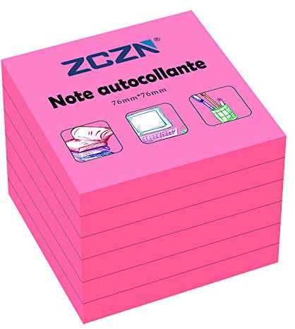 ZCZN Haftnotiz Sticky Notes Selbstklebende Haftnotizzettel Notizzettel Klebezettel 6 Blöcke, 80 Blatt, 76 x 76 mm, Fuchsie