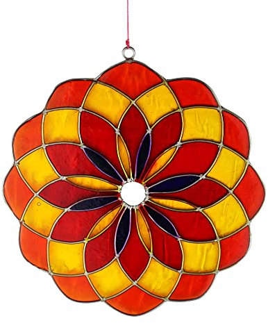 mitienda mit Liebe gemacht Fensterdeko Mandala, Fensterschmuck rot-gelb, Handmade, Deko, handgemachte Fenster Deko