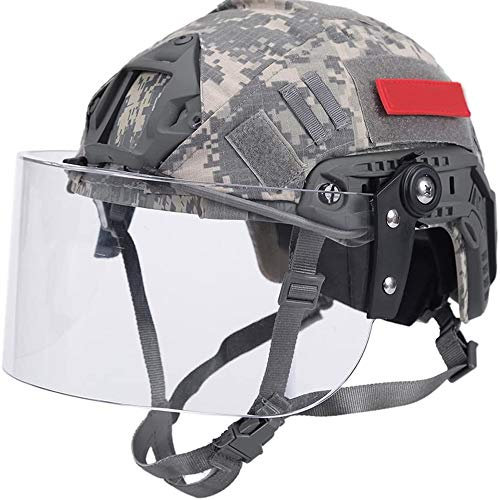 WLXW PJ Typ Fast Airsoft Helm Mit Visier Und Helmabdeckung, Army SWAT Militärhelm Mit Schutzbrille Und NVG Mount/Side Rails Für Paintball CS Spiel,ACU,L(56/62CM)