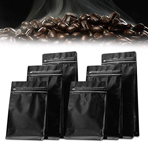8 OZ Coffee Bags with Degassing Valve and Ziplock Stand-up Storage Bags Pouches Airtight Coffee Bean Bags 50 Packs for Commercial Use (Black)