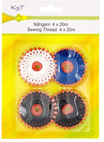 K3T Sternzwirn 4er Packung, farbig sortiert (schwarz, blau, weiß und grau), je 20m pro Sternzwirn, Art.Nr. 81735
