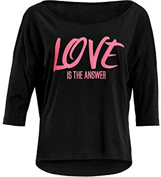 Winshape Damen ultra leichtes Modal-3/4-Arm Shirt MCS001 mit neon pinkem „Love is the answer” Glitzer-Aufdruck, Winshape Dance Style, Fitness Freizeit Sport Yoga Workout