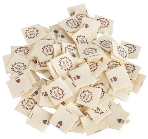 AIBAOBAO 100 Stück Handmade Stoffetiketten, Handmade Label zum Annähen, Handmade Stoff Labels Textiletiketten Mit Blumen Zweig Muster für DIY Kleidung Schals Hut Schal Dekor Geschenk