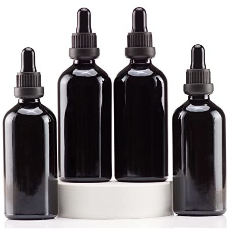 YIZHAO Flacon Compte Gouttes 100ml, Noir Flacon Huile Essentielle Vide avec Pipette Verre, pour Huile Essentielle, Aromathérapie, Laboratoire, Massage, Cosmétique, Voyage - 4 Pcs