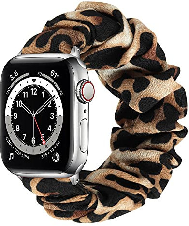Tasikar Compatibile con Cinturino Apple Watch 41mm 40mm 38mm 45mm 44mm 42mm, Cinturini Scrunchies Elastici Stampati Compatibile per iWatch Ultra Serie 8 7 6 5 4 3 2 1 SE 42/44/45mm, Leopardo, L