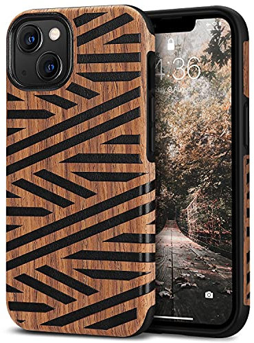 Tasikar Handyhülle Kompatibel mit iPhone 13 mini Hülle, Lede und Holz Hybrid Case Kompatibel für iPhone 13 mini 5,4-Zoll 2021 (Leder & Holz)