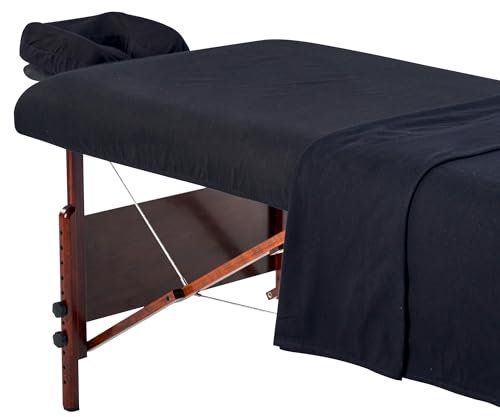 Master Massage Flanell 3er Set Überzug Spanntuch, Laken, Kopfkissenüberzug für Massageliege Salon Baumwolle - Schwarz