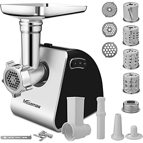 COOCHEER 1500W Elektrischer Fleischwolf, 3-in-1 Edelstahl Fleischmaschine mit 3 Lochscheiben, Wurstfüller & Kibbe-Aufsatz, Wurstmaschine Küchenmaschine für die Heimische Küche