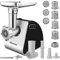 COOCHEER 1500W Elektrischer Fleischwolf, 3-in-1 Edelstahl Fleischmaschine mit 3 Lochscheiben, Wurstfüller & Kibbe-Aufsatz, Wurstmaschine Küchenmaschine für die Heimische Küche