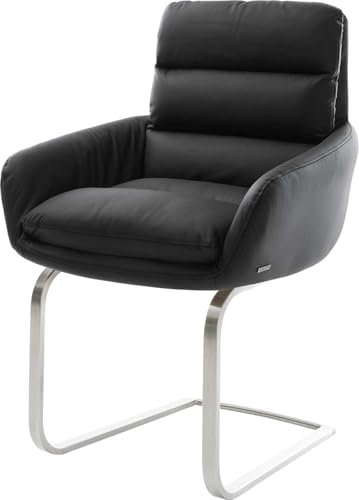 Schwingstuhl Abelia-Flex mit Armlehnen Freischwinger flach Edelstahl Echt-Leder Schwarz