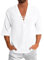 YAOBAOLE Men's Cotton Linen Shirts Casual Half Sleeve Lace Up Medieval Loose Shirt White XXL