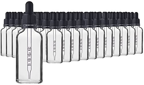 HandsUnity 50ml-88pcs de Flacon de Verre pour Pipette - Ensemble de Pots de Pharmacie en Verre Transparent Avec Bouchon de Pipette Noir Comprenant 5 Accessoires Flacons en Verre Clair