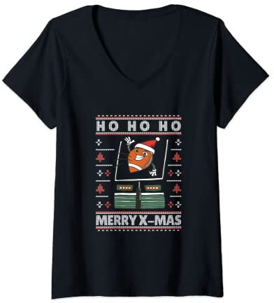 Damen Lustiger American Football Ugly Weihnachten Sweater T-Shirt mit V-Ausschnitt