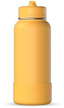 Hydrapeak 32oz Sport Insulated Water Bottle with Straw or Chug Lid, Leak & Spill Proof, Keeps Drinks Cold for 24 Hours, Hot for 12 Hours, Premium Stainless Steel Water Bottles (32oz, Tangerine)