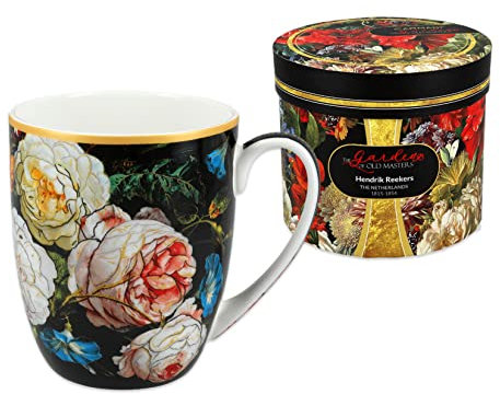 CARMANI - Floral Tea Cup Kaffeebecher Heißgetränk in Geschenkbox verziert mit Jan Davidszoon de Heem, Stillleben mit Blumen 450 ml