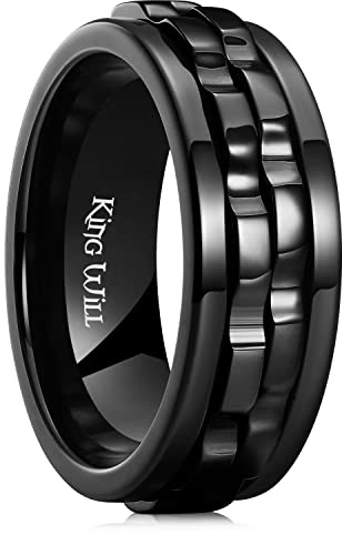 King Will Mens Black Gear Spinner Rings Stainless Steel Fidgets Two Black Gear Fidget Ring Anxiety Ring For Men Women Stress Free Cool Wedding Band