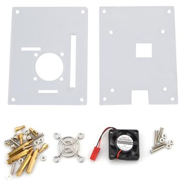 MOOKEENONE Arcylic Case + Cooling Fan + Screws Set for Raspberry Pi 3/2 Model B/B+, Clear Case Box Enclosure Half-Open Design Powerful Cooling Fan Heatsink Kit