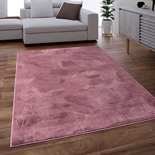 Paco Home Teppich Wohnzimmer Schlafzimmer Kunstfell Shaggy Hochflor Waschbar In Waschmaschine Flauschig Soft Einfarbig Rosa Mauve, Grösse:60x90 cm