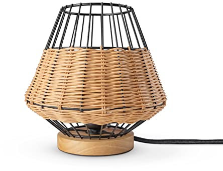 Paco Home Tischlampe Rattan Wohnzimmer Tischleuchte Boho Style Käfig Lampe Nachttischlampe Metall E27