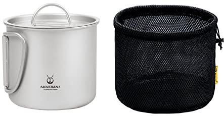 SILVERANT 400ml Titanium Cup with Nail Lid Camping Pot Backpacking Mug with Foldable Handle for Outdoor Camping Hiking