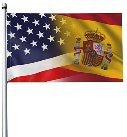 Banderines Pancarta Bandera De España Y Bandera De Ee.Uu. Bandera Resistente A La Intemperie Bandera Balcón Poliester Bandera Nautica Para Balcon Piratas Hogar 90X150Cm
