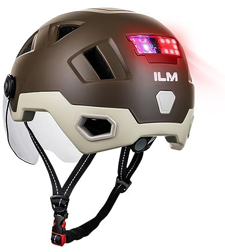 ILM Casque Velo VTT Homme Femme Homologué NTA8776 CE CPSC-Casque de Velo Route Adulte avec Visiere LED d'Alerte de Freinage,Marron,S/M