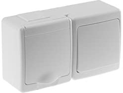 1 presa da parete con interruttore singolo, bianco, IP44, 16 A/250 V, Schuko, da incasso, per ambienti umidi, colore: bianco
