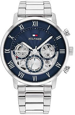 Tommy Hilfiger Multi Zifferblatt Quarz Uhr für Herren mit Silbernes Edelstahlarmband - 1710569