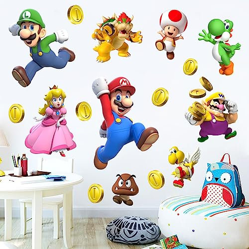 SKTFFR Mario Brothers Wandaufkleber Kinder Cartoon Schlafzimmer Hintergrund Wanddekoration PVC Wanddekoration für Jungenzimmer Wohnzimmer (Größe 60,2 x 45 cm)