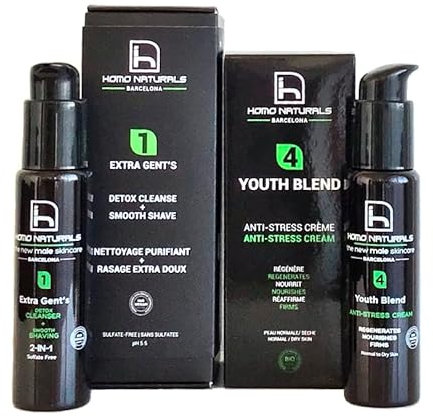Homo Naturals Limpiador Facial + Crema Antiarrugas - Pack Regalo Hombres - Kit de Cuidado Facial Hombres - Cosmetica Masculina - Regalos para Hombre - Tratamiento Facial 100% Natural & BIO
