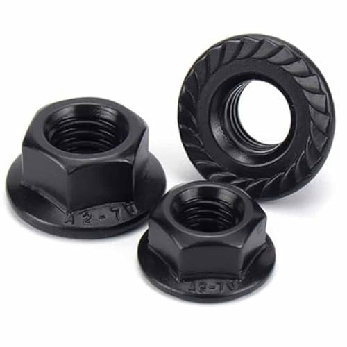5–10 Stück DIN6923 M8 x 1,0 M10 x 1,0 m10 x 1,25 M12 x 1,25 M12 x 1,5 M14 x 1,5 M16 x 1,5 Feingewinde, schwarze Sechskantmutter mit Flansch, M12 x 1,25 (5 Stück)