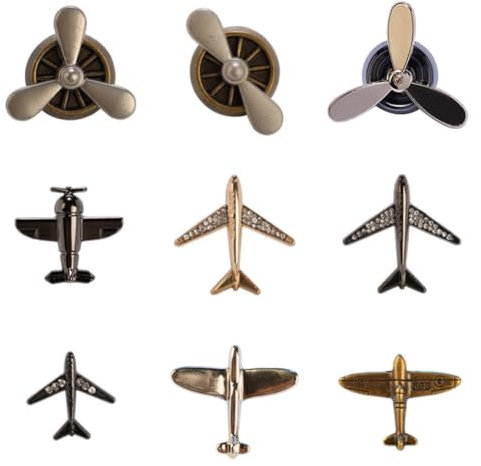 Hewill Lot de 9 broches d'avion pour homme et femme - Hélice d'avion - Pour sac à dos, chapeau, remise de diplôme, Noël, Métal, Pas de gemme