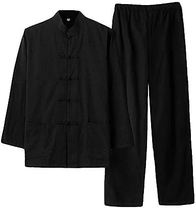 G-LIKE Costume traditionnel chinois d'arts martiaux pour homme Kung Fu Tai Chi Classique Tangzhuang Chemise Pantalon Tenue d'entraînement, Noir , S