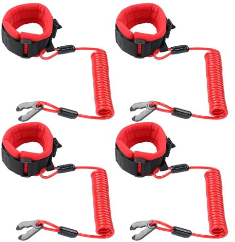 Lot de 4 cordons d'arrêt d'urgence pour bateau et hors-bord (4 pièces, rouge)