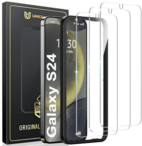 UniqueMe 3 Pièces Verre Trempé pour Samsung Galaxy S24 Protection Ecran, Protection de Positionnement, HD Transparent, Compatible avec ID d'empreintes Digitales