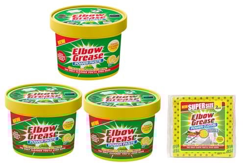 3X Elbow Grease All Purpose Power Paste, 3X 350 G – Powerful Cleaning Formula for Kitchen, Bathroom, Multi- Surfaces - with 1 Pack Elbow Grease Power Cloth