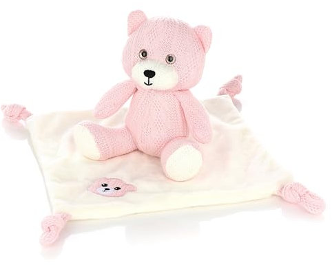 Nordstern Orso de peluche con Set Piumino Doudou - Regalo per neonato in maglia - Primo set di peluche e piumone orso in Rosa