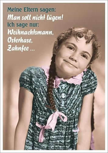 Gutsch Verlag Lustige Postkarte mit Vintage-Motiv und Spruch 'Meine Eltern sagen: Man soll nicht lügen! Weihnachtsmann, Osterhase, Zahnfee...' für Humorvolle Grüße