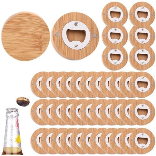 Lpitoy Ouvre-Bouteille Magnétique 40 Pièces, Ouvre-Bouteille Rond en Bois, Ouvre-boîte De Bière, Ouvre-Bouteille Personnalisé Aimants pour Réfrigérateur