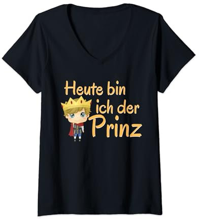 Damen Heute Bin Ich Der Prinz Kindergeburtstag Krone Geburtstag T-Shirt mit V-Ausschnitt