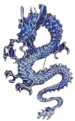Mighty Dragon Broche sophistiquée pour manteau en émail dégoulinant d'huile - Dragon d'atterrissage chinois dominateur puissant pour homme et femme - Accessoires de manteau Bleu